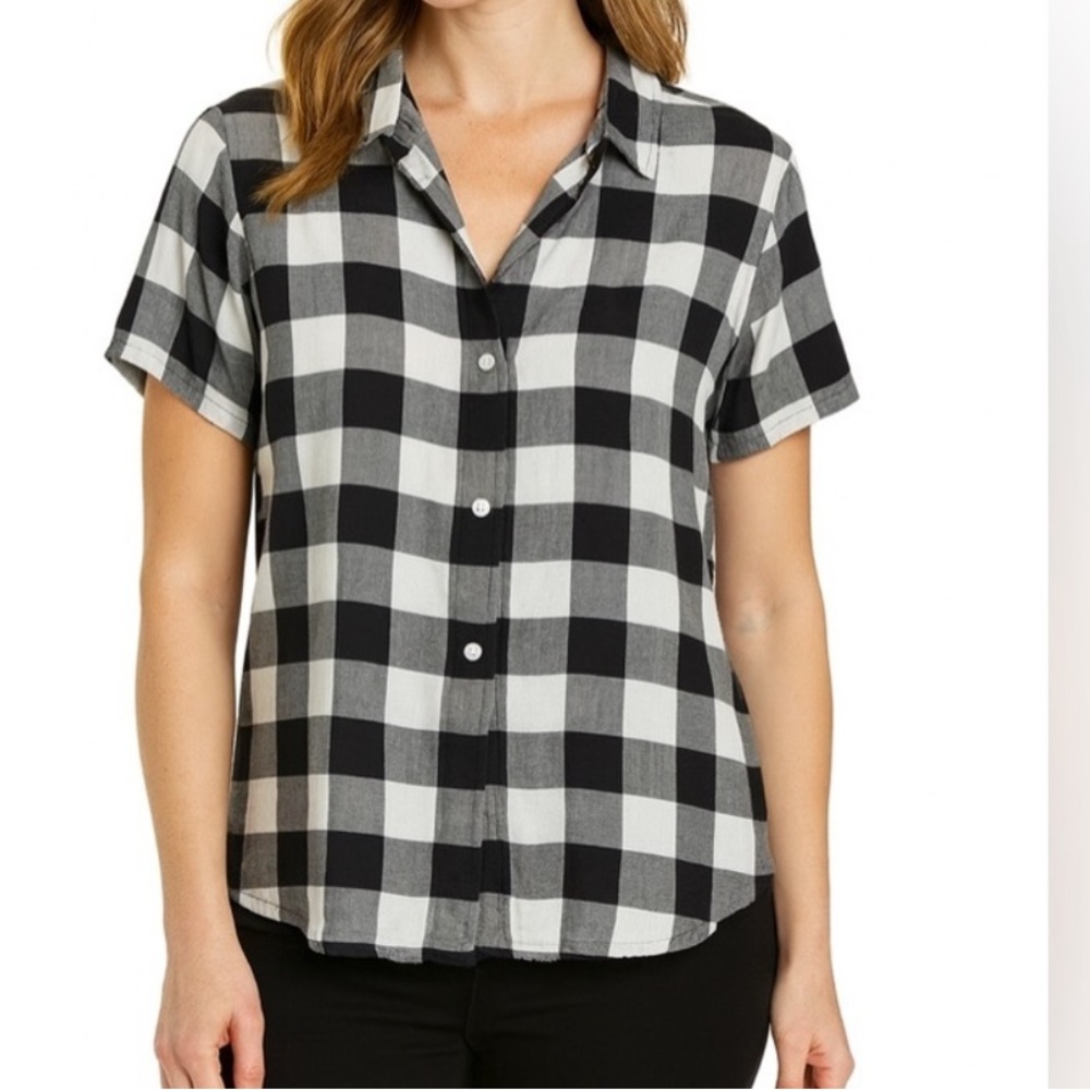 Abercrombie‎ & Fitch Women’s Black White Gingham Button Front Top Size Large